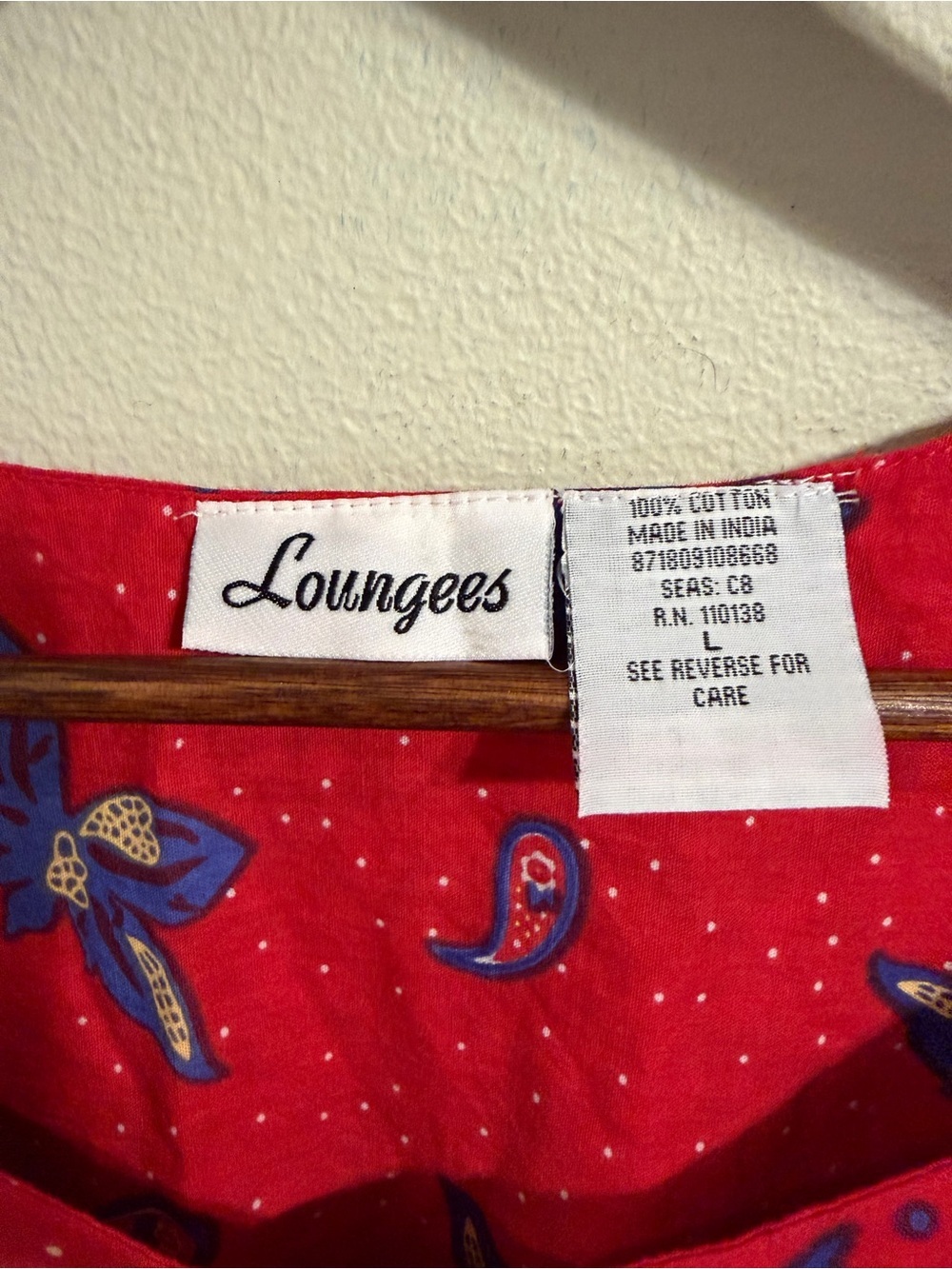 Loungees Retro Red Paisley Floral Cotton Dress Size Large With Pockets Boho - Picture 2 of 8
